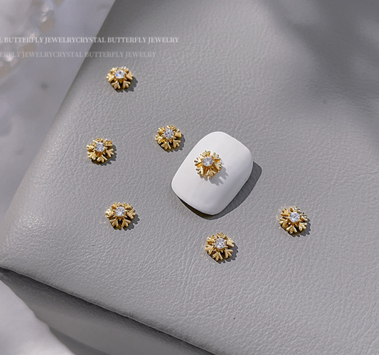 Small Gold Snowflake Nail Charm with Rhinestone 5*5.5mm (2pcs)