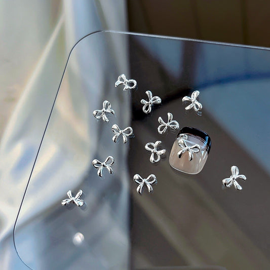 Large Silver White Bow Nail Charms 8*7mm (5pcs)
