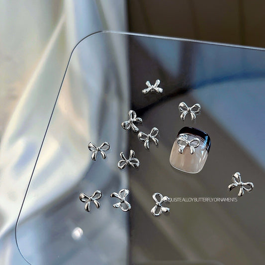 Large Silver Bow Nail Charms 8*7mm (5pcs)