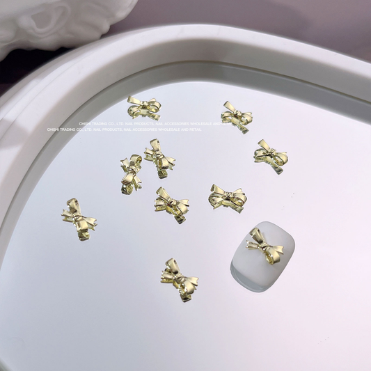 Large Gold Ribbon Bow Alloy Nail Charms 6*11mm (5pcs)