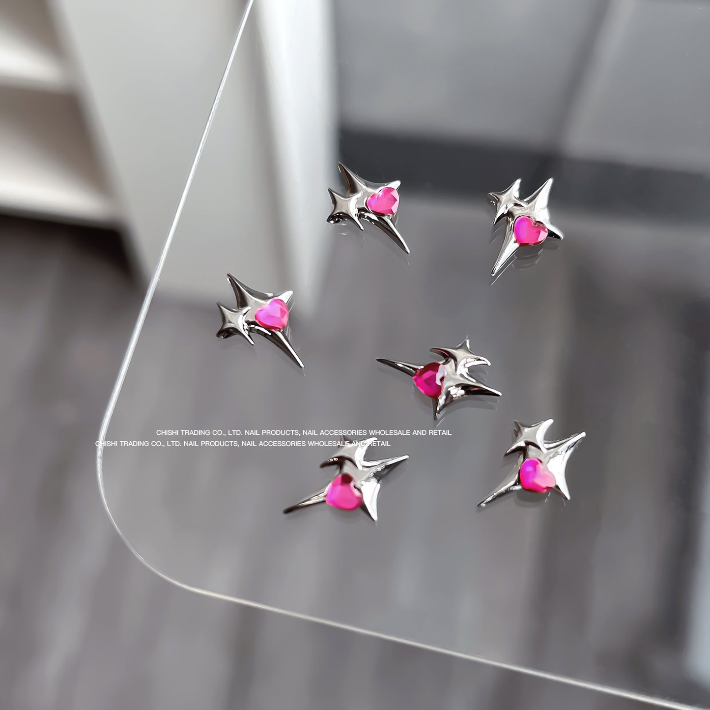 Starburst Heart Crystal Nail Charms 10x13mm 2pcs