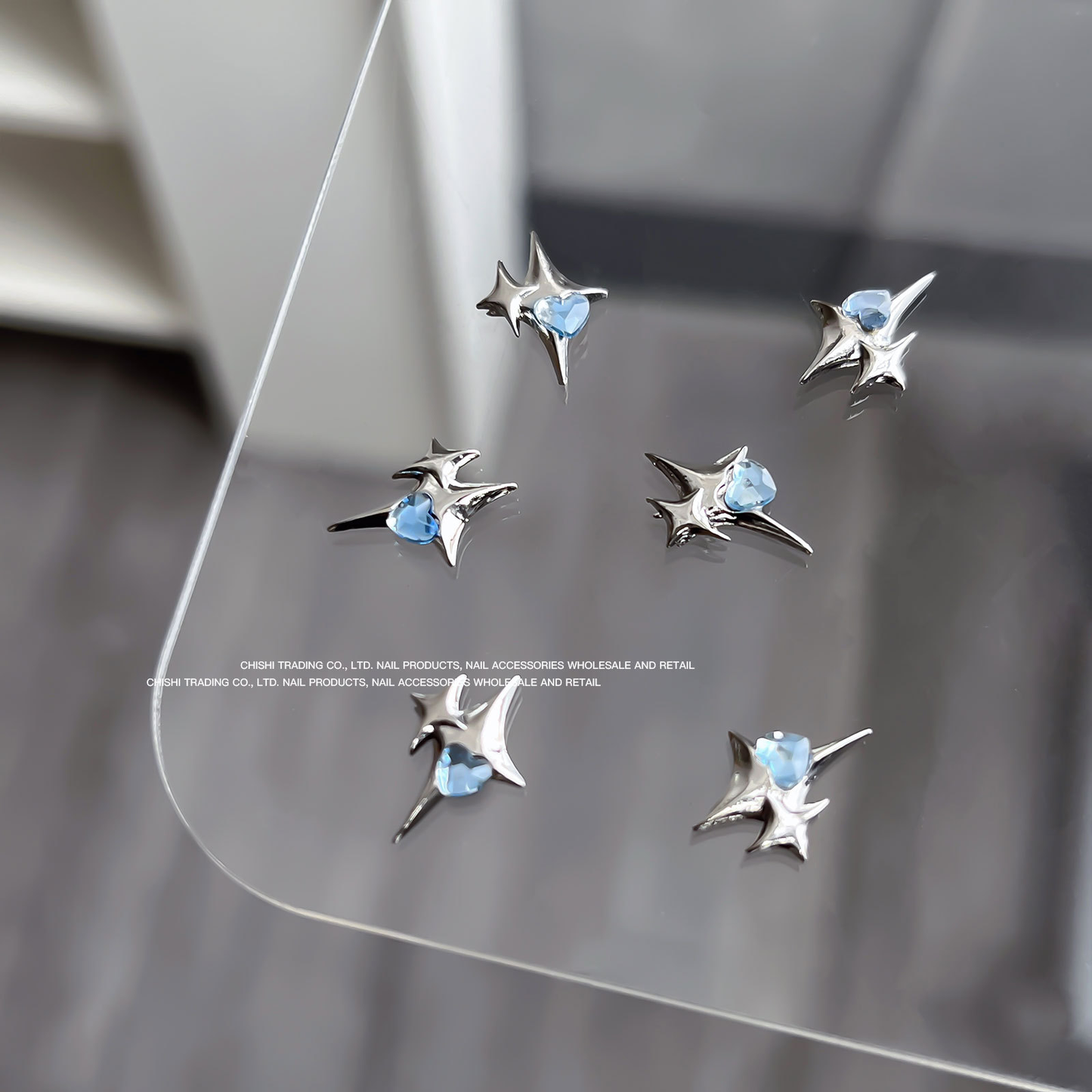 Starburst Heart Crystal Nail Charms 10x13mm 2pcs