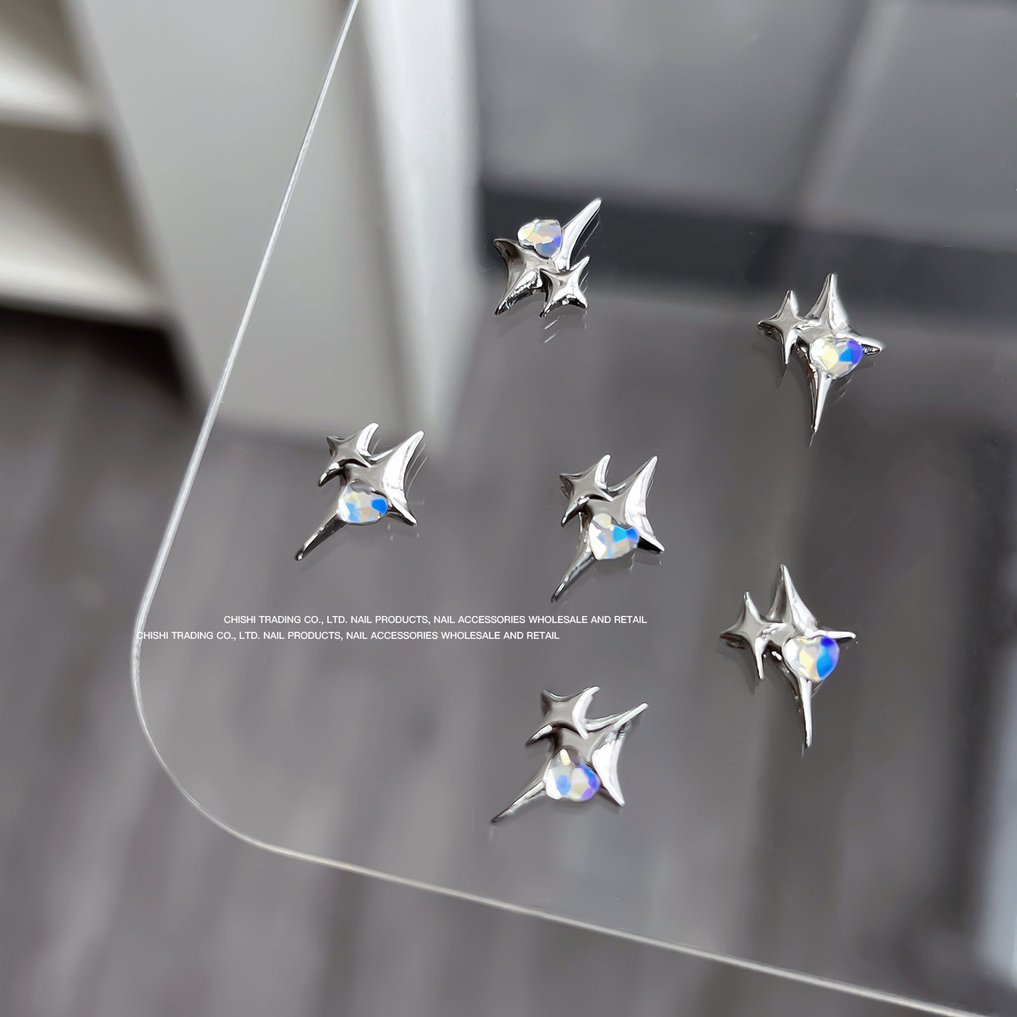 Starburst Heart Crystal Nail Charms 10x13mm 2pcs