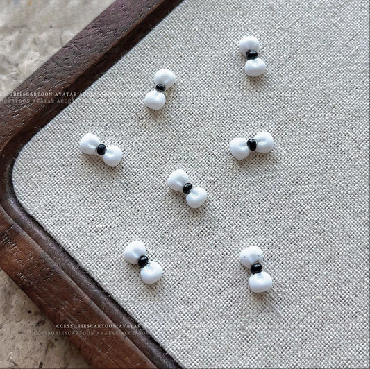 3D Cute White w/ Black Center Resin Bow Tie Nail Charms 4*9mm (5pcs)