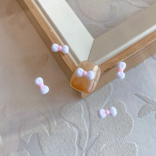 3D Cute White w/ Pink Center Resin Bow Tie Nail Charms 4*9mm (5pcs)