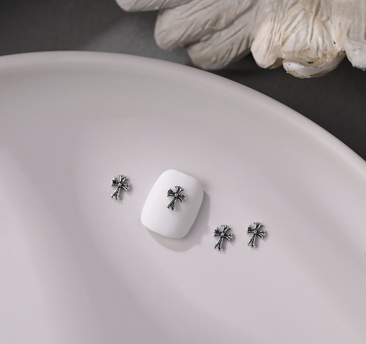 Vintage Silver Cross Nail Charm 4.5*6mm (5pcs)