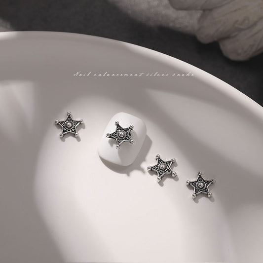 Large Antique Silver Star Nail Charm 9*9mm (5pcs)