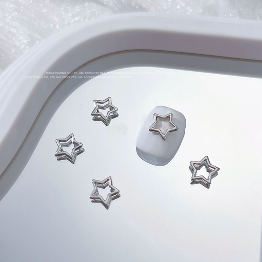 Silver Hollow Star Nail Charms 9*9mm (5pcs)