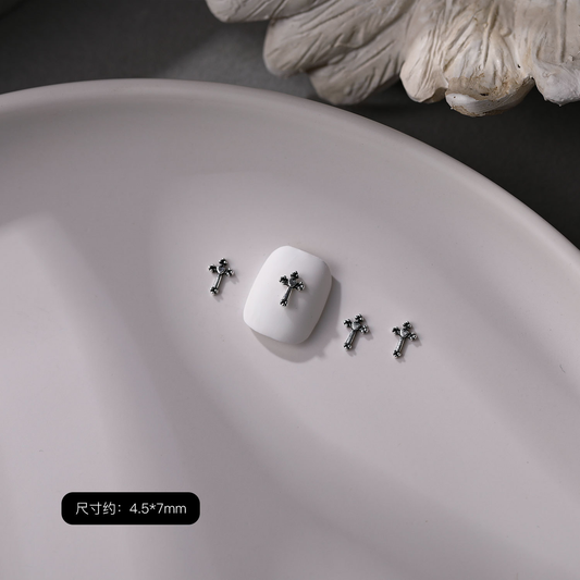 Mini Silver Cross Nail Charm 4.5*7mm (10pcs)
