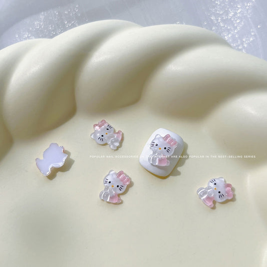Pink Full Body Kitty Nail Charms with Bow 9*12mm (5pcs)