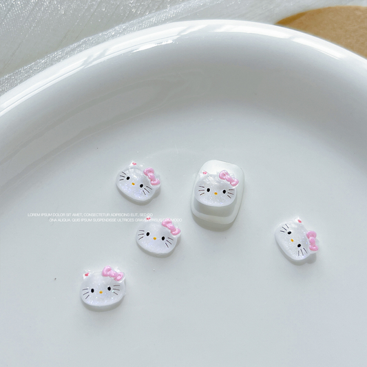 Glitter Pink Bow Kitty Nail Charms 8*10mm (5pcs)