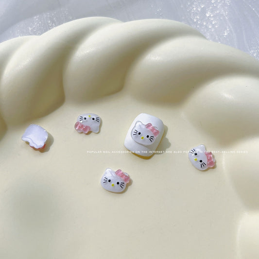Pink Bow Kitty Nail Charms 8*9.5mm (5pcs)