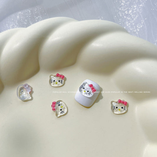 Glitter Fuchsia Bow Kitty Nail Charms 8*10mm (5pcs)