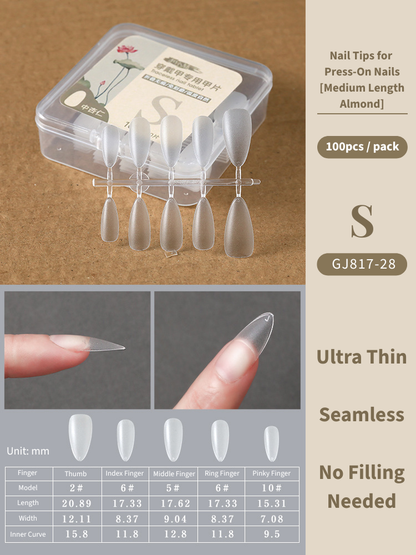 Clear Nail Tips For Press-On Nails [Medium Length Almond]