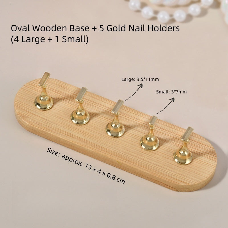 Magnetic Nail Art Tips Display Stand - Wooden Oval Base