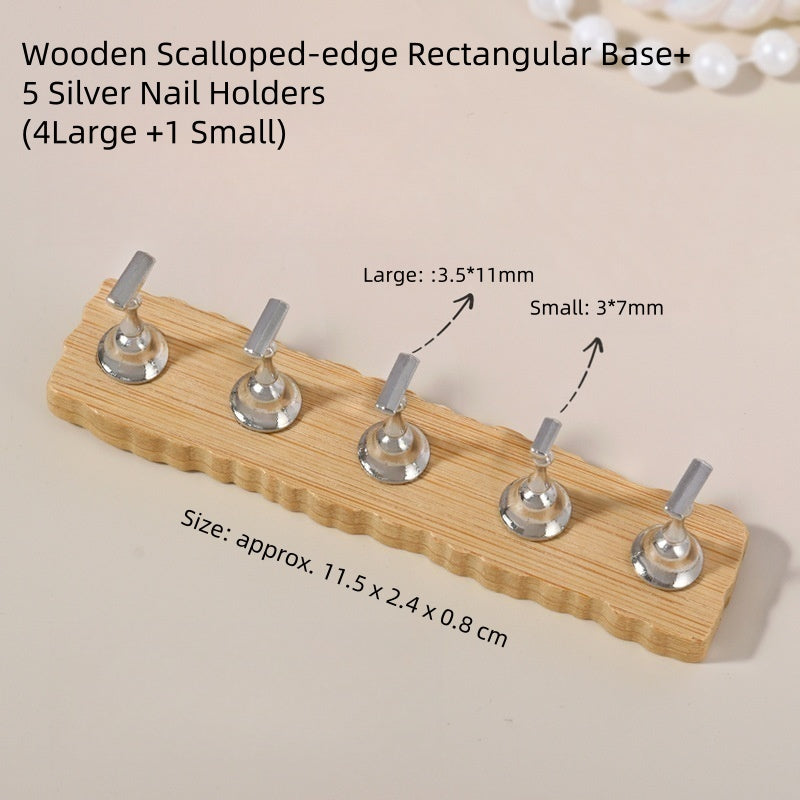 Magnetic Nail Art Tips Display Stand - Wooden Scalloped-edge Rectangular Base