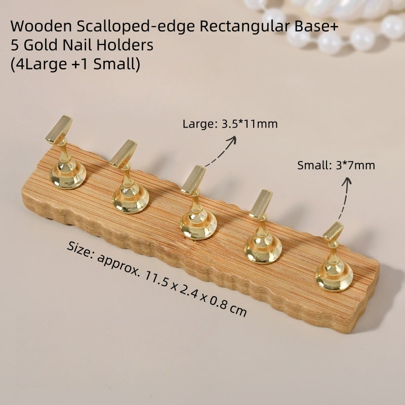 Magnetic Nail Art Tips Display Stand - Wooden Scalloped-edge Rectangular Base