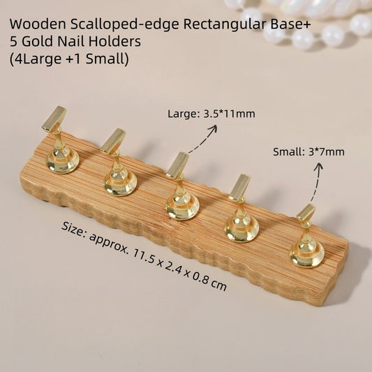 Magnetic Nail Art Tips Display Stand - Wooden Scalloped-edge Rectangular Base
