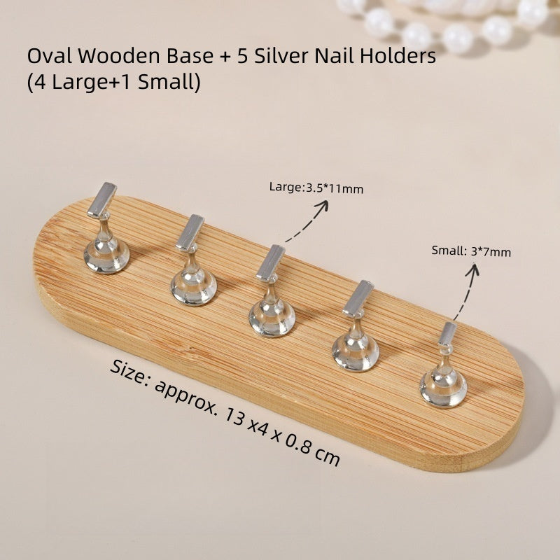 Magnetic Nail Art Tips Display Stand - Wooden Oval Base