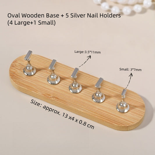 Magnetic Nail Art Tips Display Stand - Wooden Oval Base