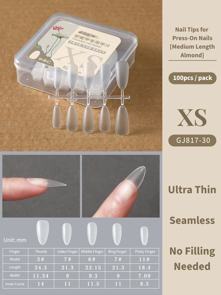 Clear Nail Tips For Press-On Nails [Medium Length Almond]