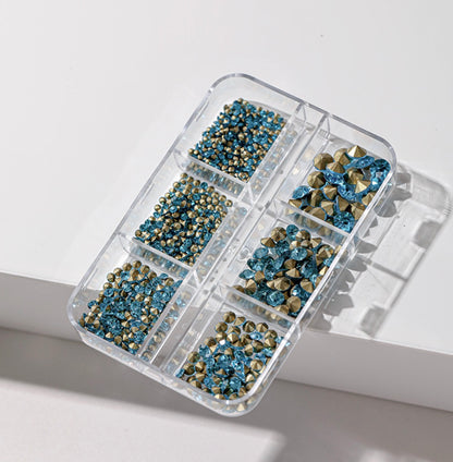 6 Grids Mix Size Rhinestone - Blue