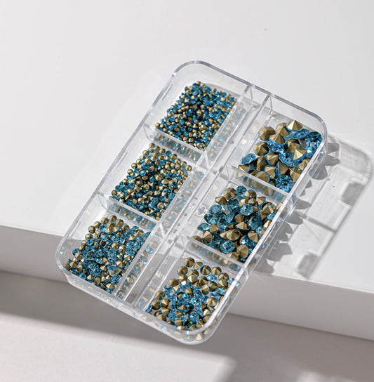 6 Grids Mix Size Rhinestone - Blue