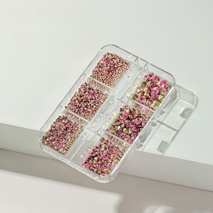 6 Grids Mix Size Rhinestone - Pink