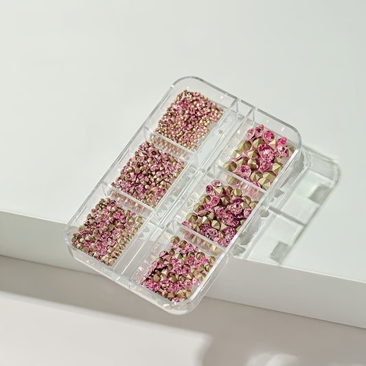 6 Grids Mix Size Rhinestone - Pink