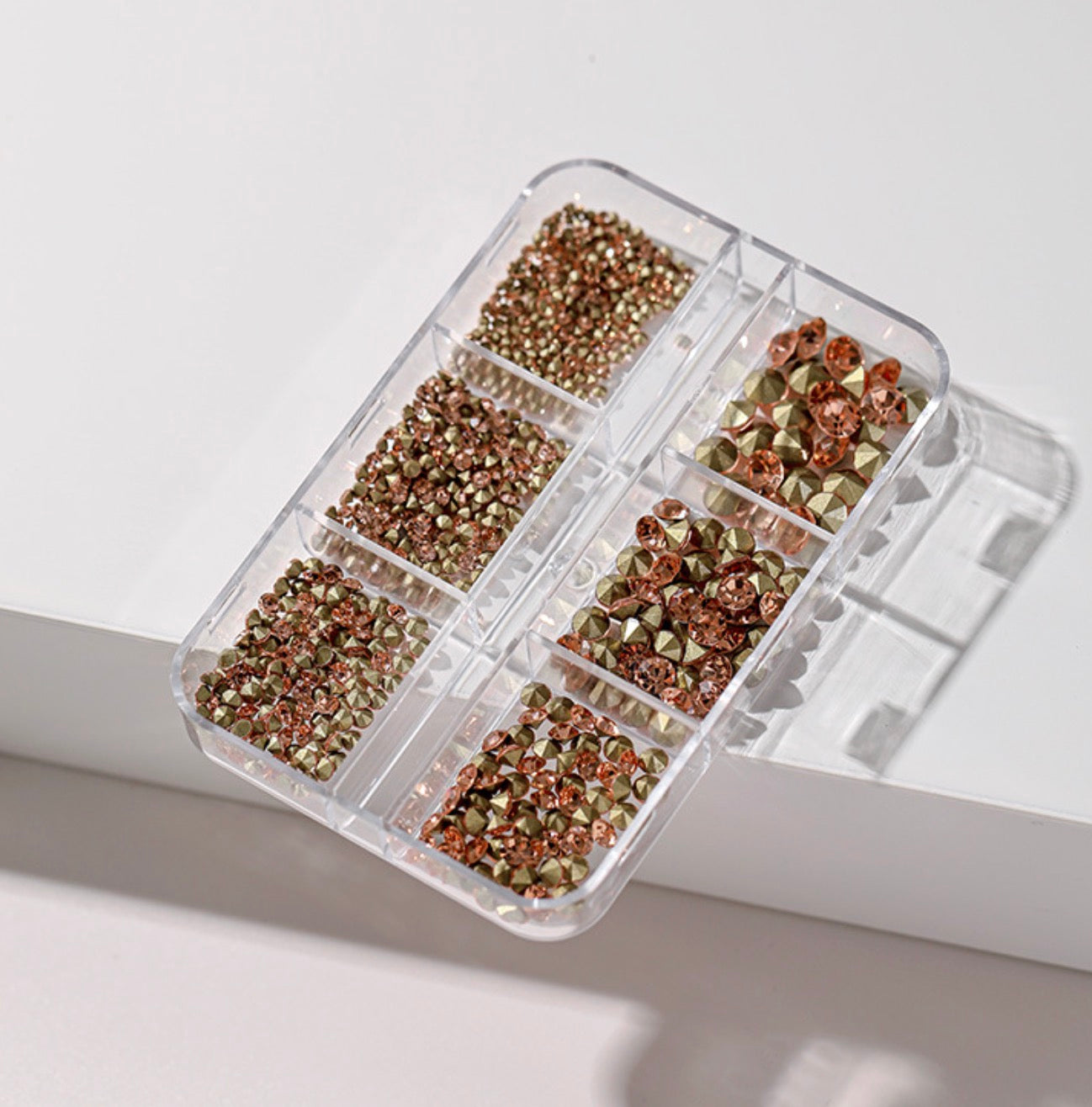 6 Grids Mix Size Rhinestone - Peach