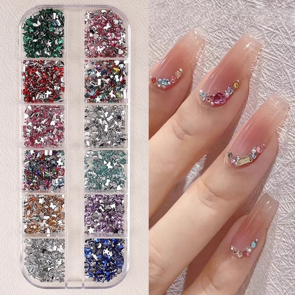 12 Grids Mix Shaped Flat Bottom Rhinestone - Mix Color