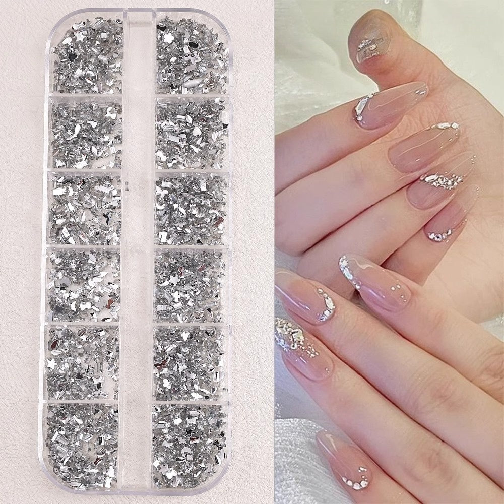 12 Grids Mix Shaped Flat Bottom Rhinestone - White