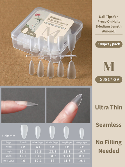 Clear Nail Tips For Press-On Nails [Medium Length Almond]