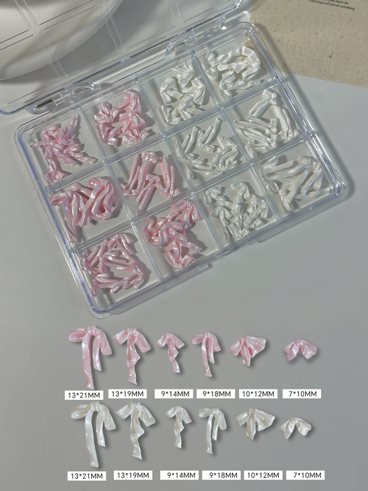 Satin Bow Nail Charms – Pink & White [12KH-55]