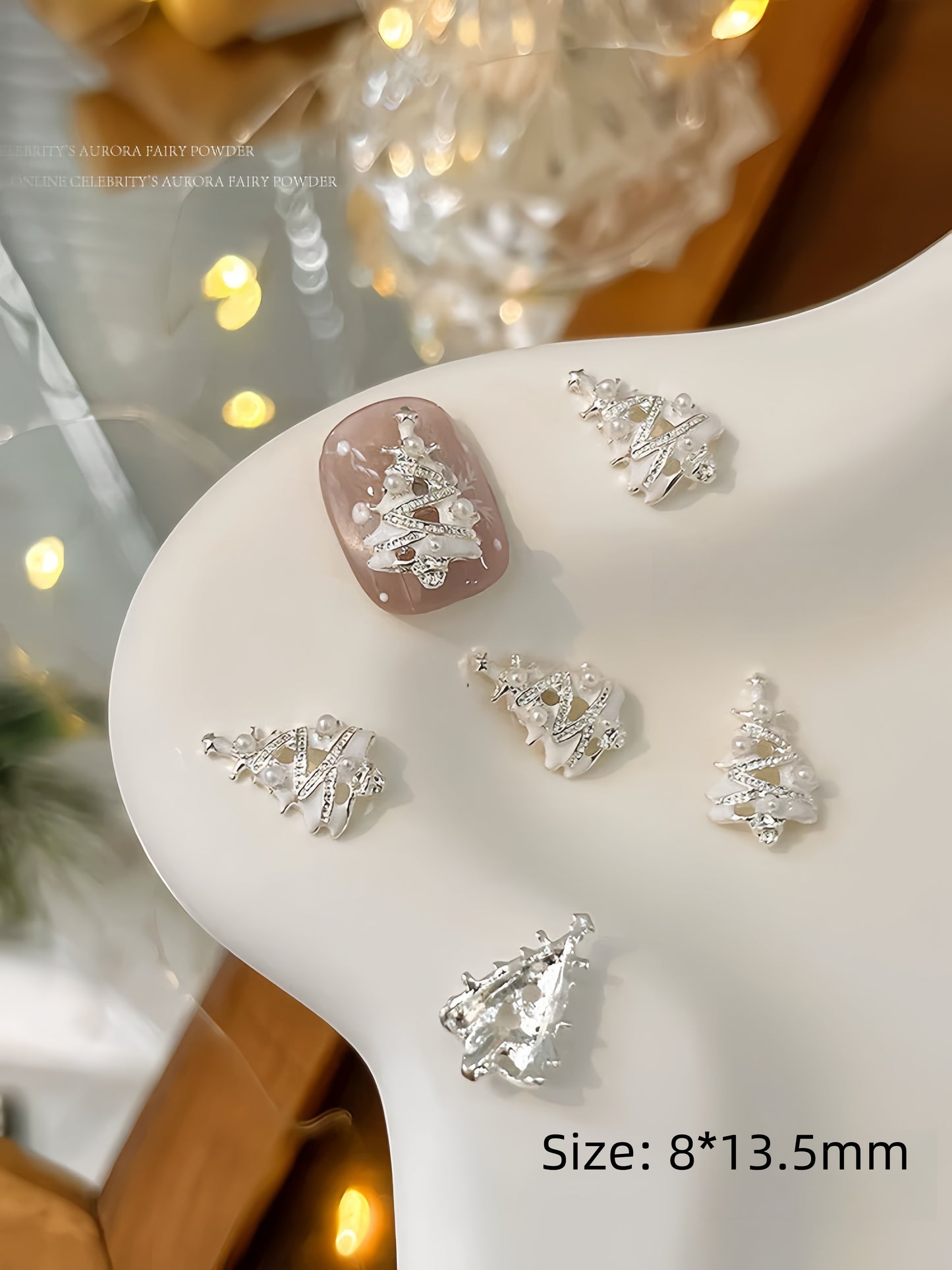 Christmas Tree Nail Charm – #05 Silver Snowy (2PCS)