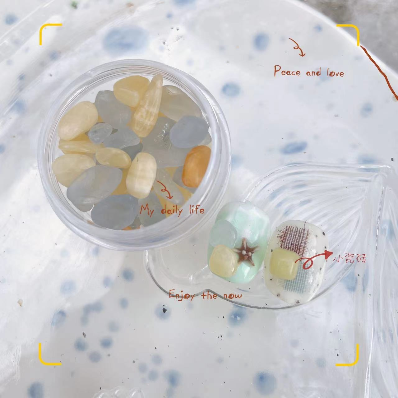 Warm Color Mixed Pebble Nail Charms