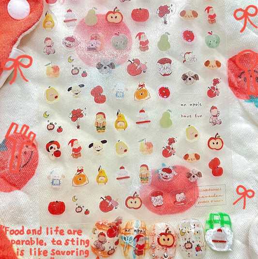Doodle Christmas Apple Nail Sticker