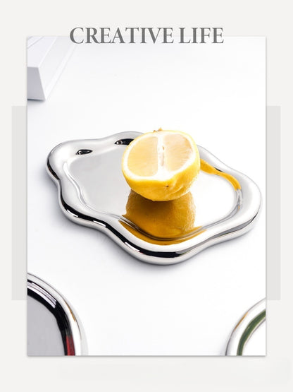 Luxury Electroplated Silver Ceramic Nail Art Display Tray