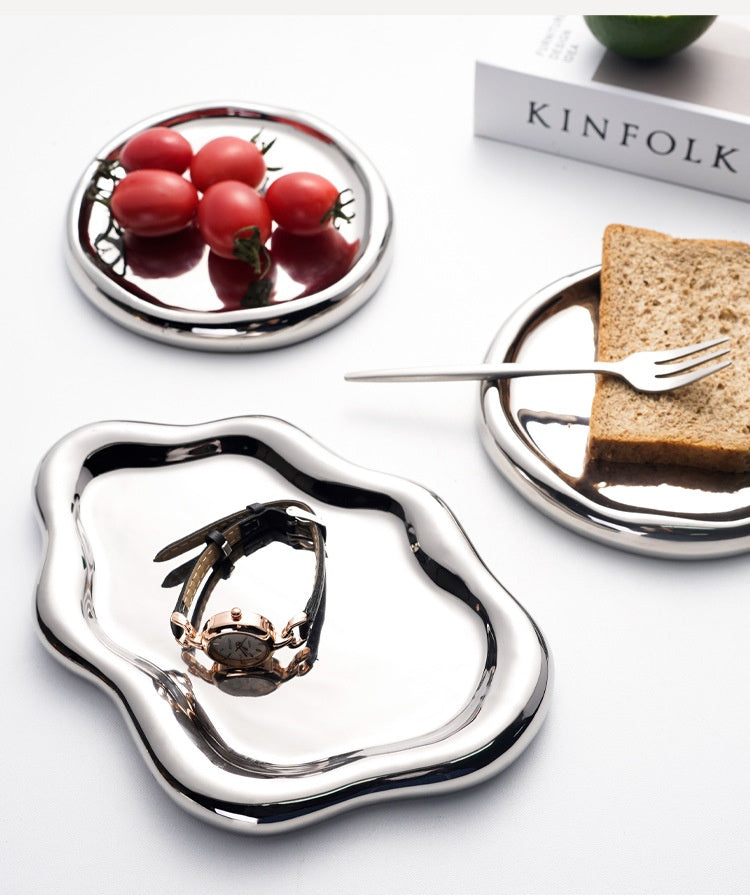 Luxury Electroplated Silver Ceramic Nail Art Display Tray