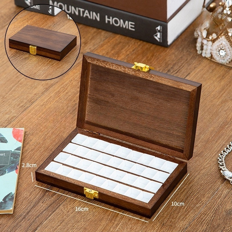 Portable 36-Compartment Walnut Wooden Palette Box for Nail Art