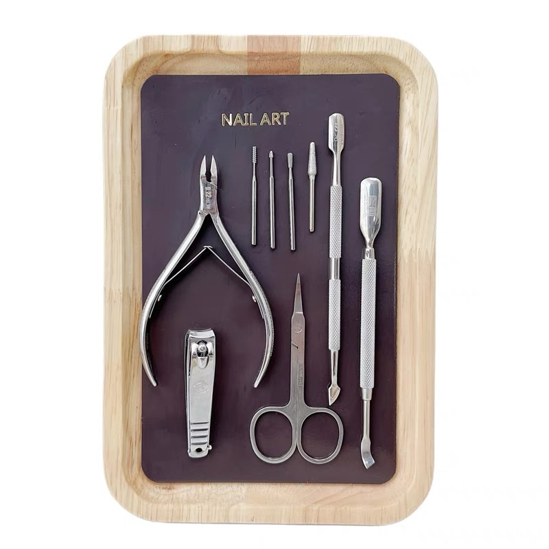 Oak Wood Color Magnetic Manicure Tool Tray