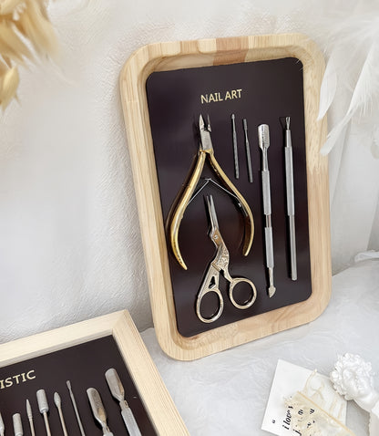 Oak Wood Color Magnetic Manicure Tool Tray