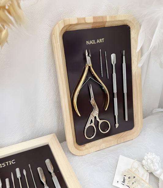 Oak Wood Color Magnetic Manicure Tool Tray