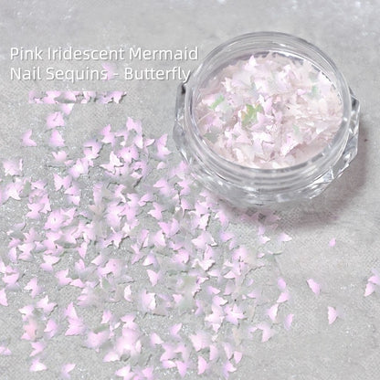 Pink Iridescent Mermaid Nail Sequins - Butterfly