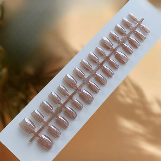Press On Nail Tips - 321 (Short Coffin Donut Glazed Clean Natural Nude)