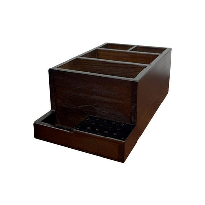 Double Layered Dark Wood Nail Drill Bits and Art Pen Storage