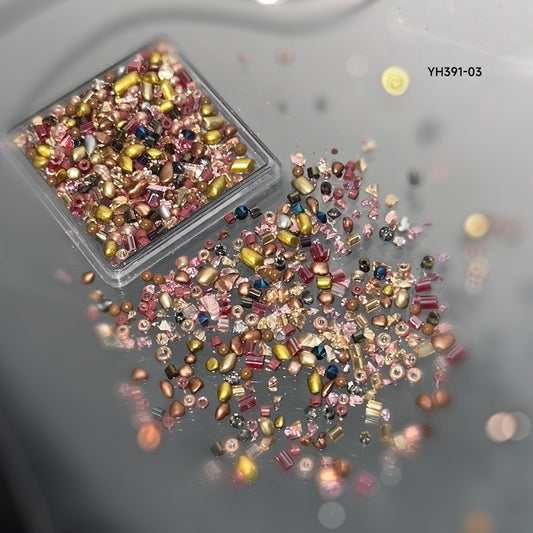 Maillard Color Mix Nail Art Decoration - Amber Pearl & Beads & Crushed Stone Mix