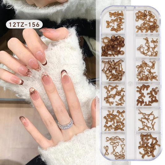 12 Grids Mix Style Bow Nail Decoration - Soft Translucent Amber Color