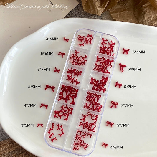 12 Grids Mix Style Bow Nail Decoration - Red Color