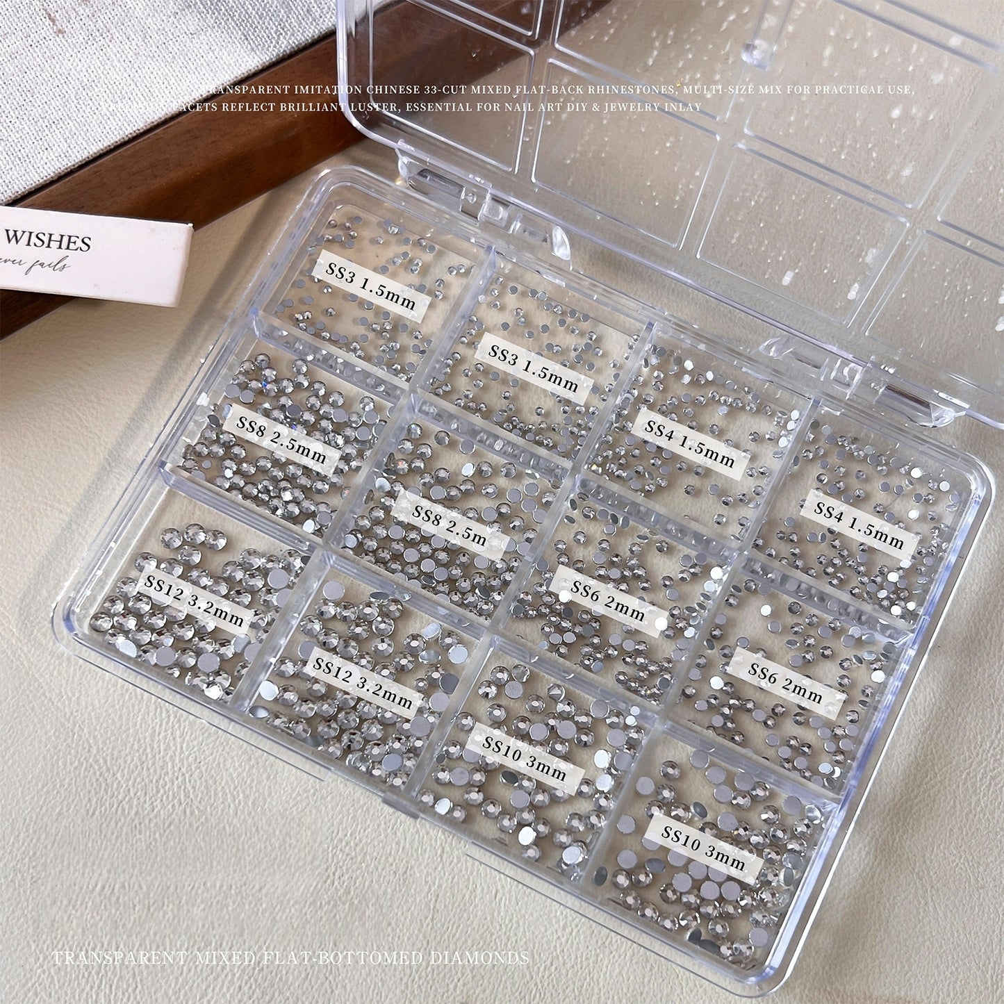 12 Grids Mix Size Flatback Rhinestone - White